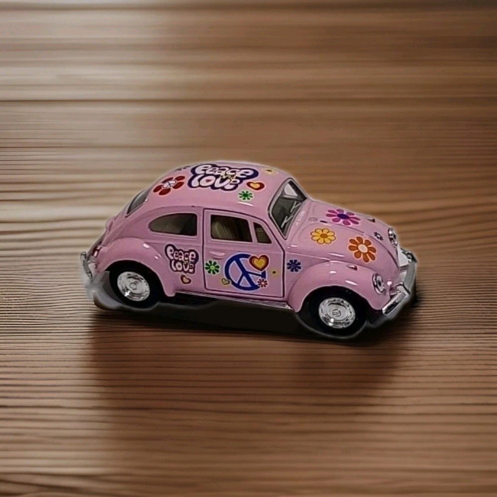 Kinsmart 5" VW Classic Beetle Peace Decals Diecast 1:32 Volkswagen Pink 1967